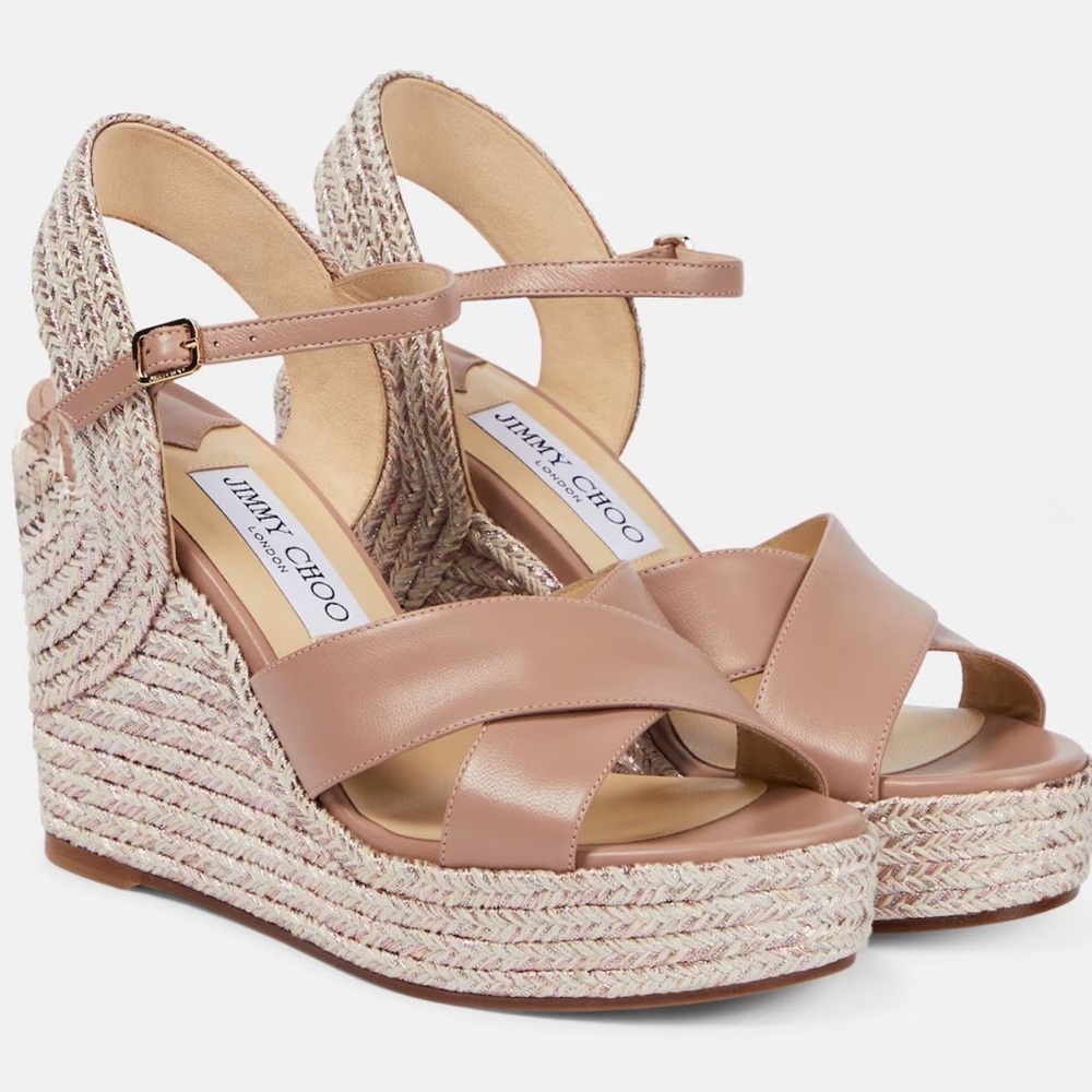 Jimmy Choo Dellena 100 Leather Wedge Sandal, size 42